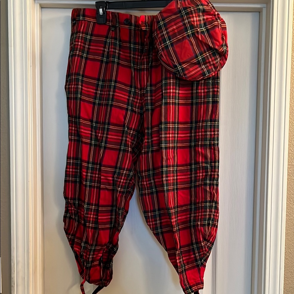 Red Plaid Pants and Cap Set